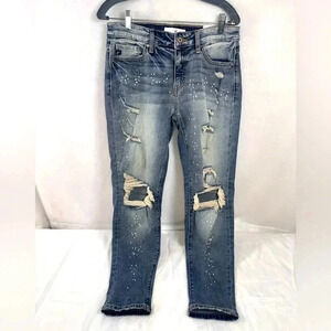 Kancan Relaxed Fit Jeans Womens 5/26 Distressed Destroyed Light Denim NEW